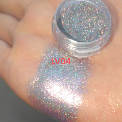 Poudre illuminatrice nacrée effet arc-en-ciel holographique