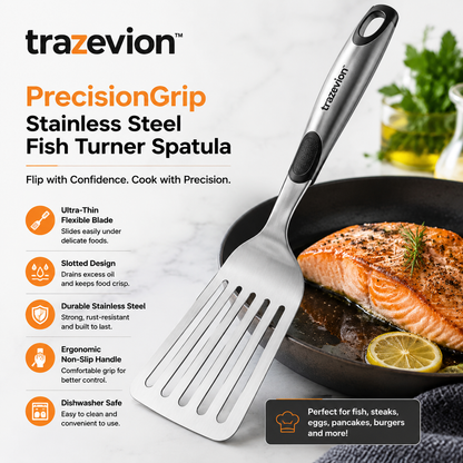 trazevion™ PrecisionGrip Stainless Steel Fish Turner Spatula