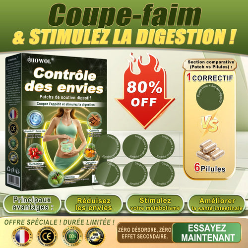 IOWOL ® PATCHS DE CONTRÔLE DE L'APPÉTIT ! AUCUN MÉDICAMENT & AUCUN FAIM & AUCUN COMBAT & 100% DE RÉSULTATS.