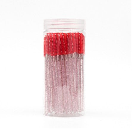 Brosse à mascara spirale colorée jetable avec manche en cristal et étui