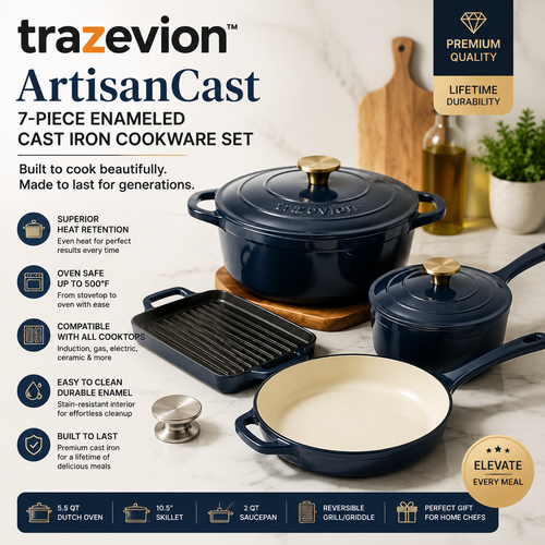 trazevion™ ArtisanCast 7-Piece Enameled Cast Iron Cookware Set
