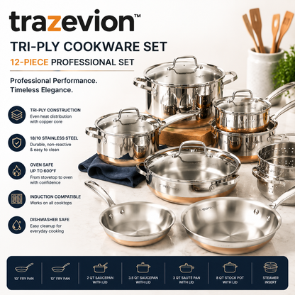 trazevion™ CopperCore Tri-Ply 12-Piece Professional Cookware Set