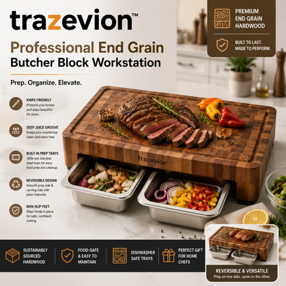 trazevion™ Professional End Grain Butcher Block Workstation