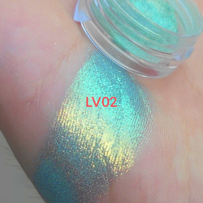 Poudre illuminatrice nacrée effet arc-en-ciel holographique